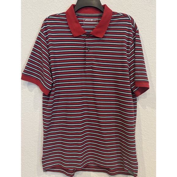 Eddie Bauer Red, White, and Blue Short Sleeve Striped Woven Knit Polo Size Large - Picture 1 of 3